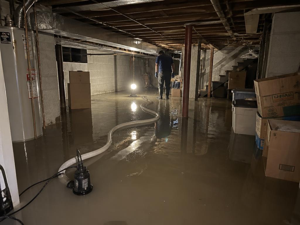 Flooded basement being pumped out