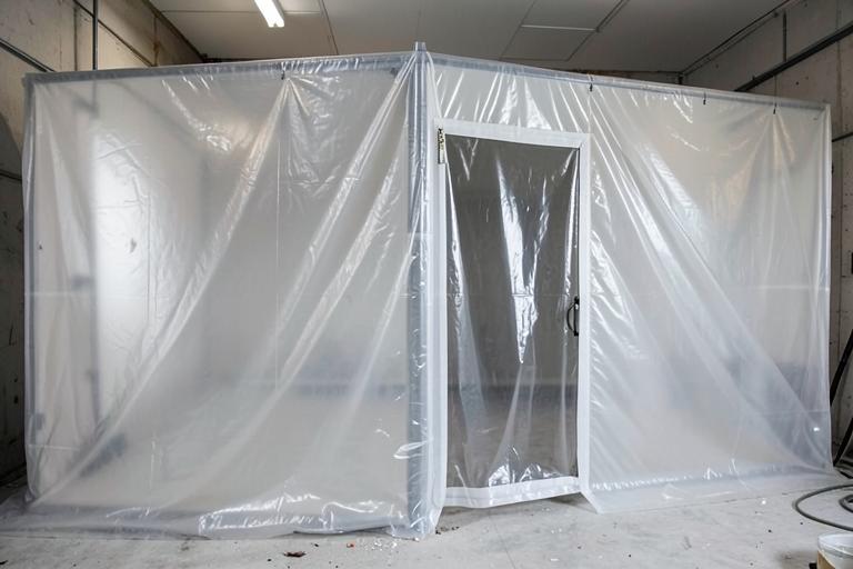Plastic containment barrier sealing off a work area