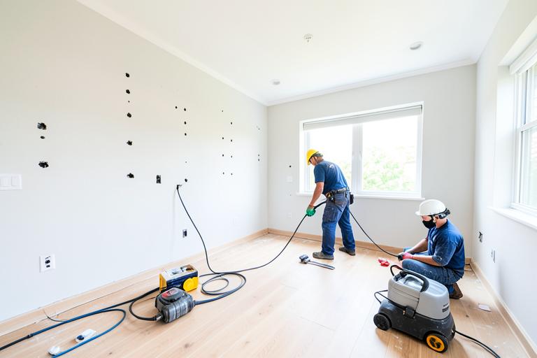 Crew deep cleaning the interior of a home