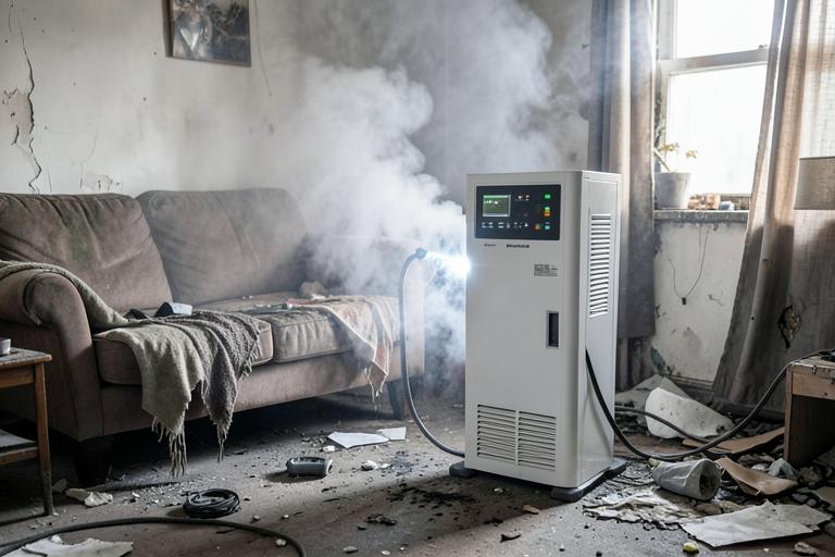 Deodorizing equipment running in a smoke damaged room