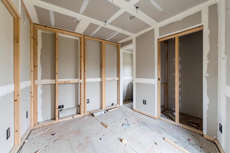 Interior reconstruction with new framing and drywall